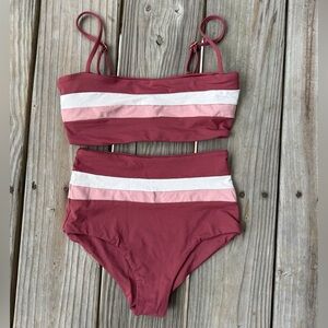 L*Space Pink and White Striped High Waisted Bikini